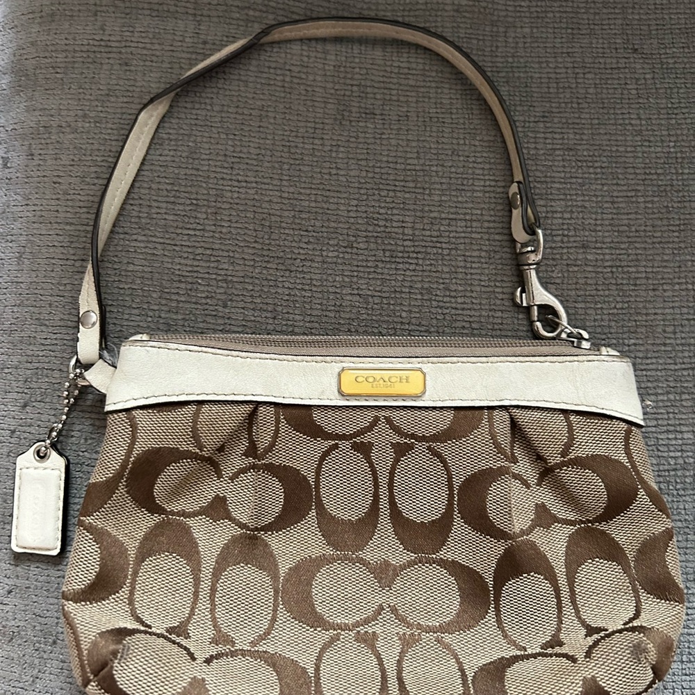 Coach Brown and Cream Signature Wristlet